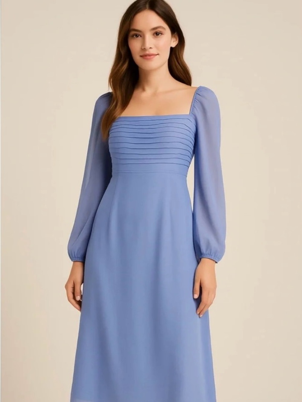 Abercrombie & Fitch Square Neck Sheer Sleeve Midi Dress in Periwinkle
